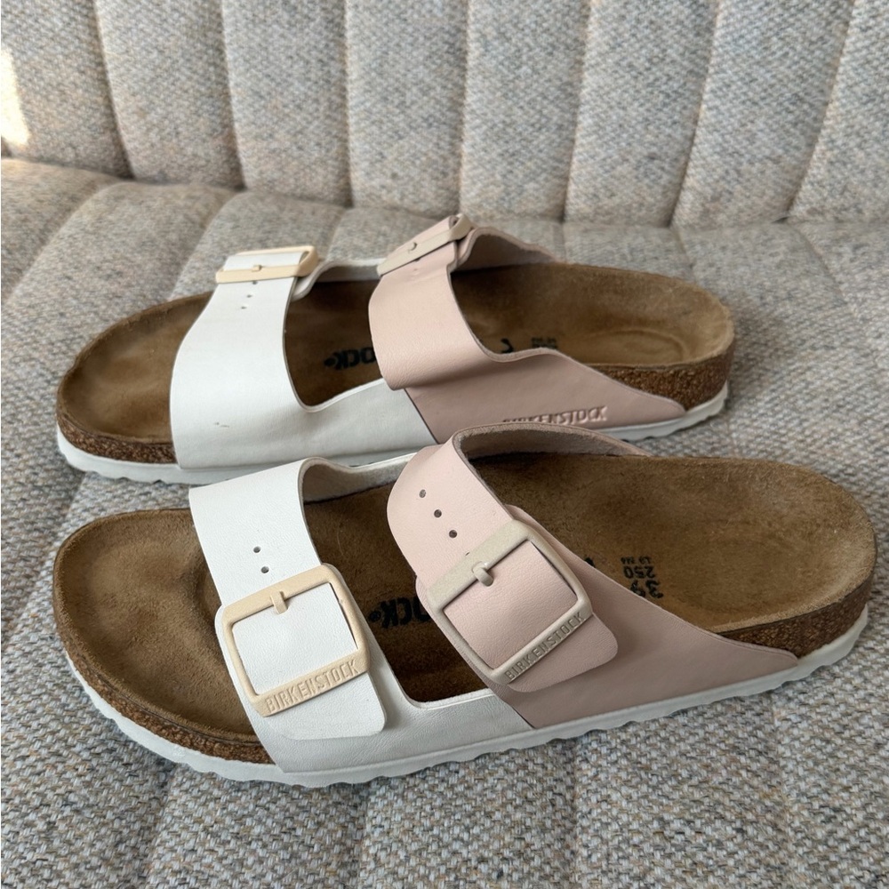 BIRKENSTOCK Two-Tone Blush & White Arizona Double Strap Sandal, sz 39 / 8.5 US - Picture 4 of 13